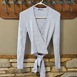 Zara Ribbed Wrap Tie Knit Top Size Large
